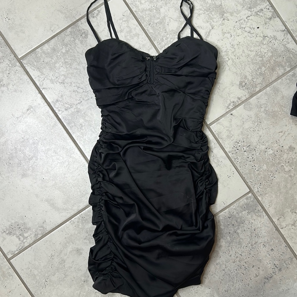 Oh polly black ruched sexy silk dress